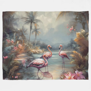 Manta Polar Arte de flamenco tropical vintage de Florida