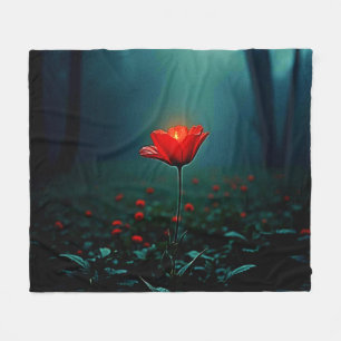 Manta Polar Arte de Flor Roja Brillante Única