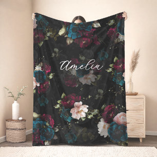 Manta Polar Arte de Floración Floral Turquesa Oscuro Acogedor