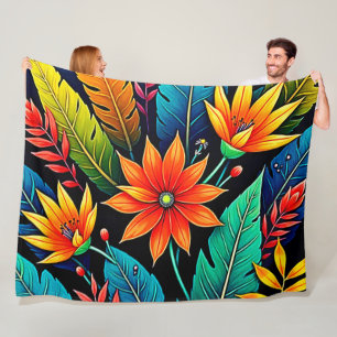 Manta Polar Arte de flores tropicales vibrantes