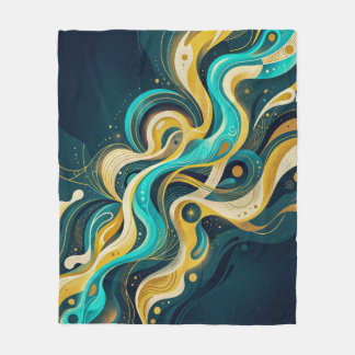 Manta Polar Arte de flujo abstracto elegante turquesa y dorado