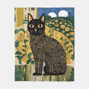 Manta Polar Arte de gato negro decorativo dorado estilo Gustav