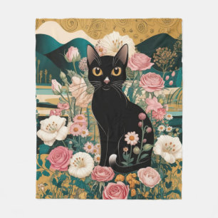 Manta Polar Arte de gato negro decorativo dorado estilo Gustav