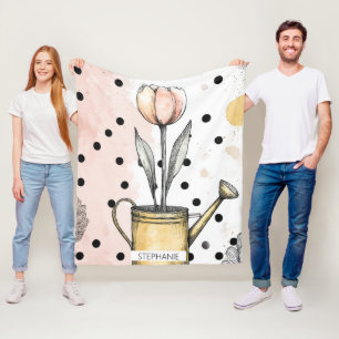Manta Polar Arte de lunares de acuarela de tulipán vintage