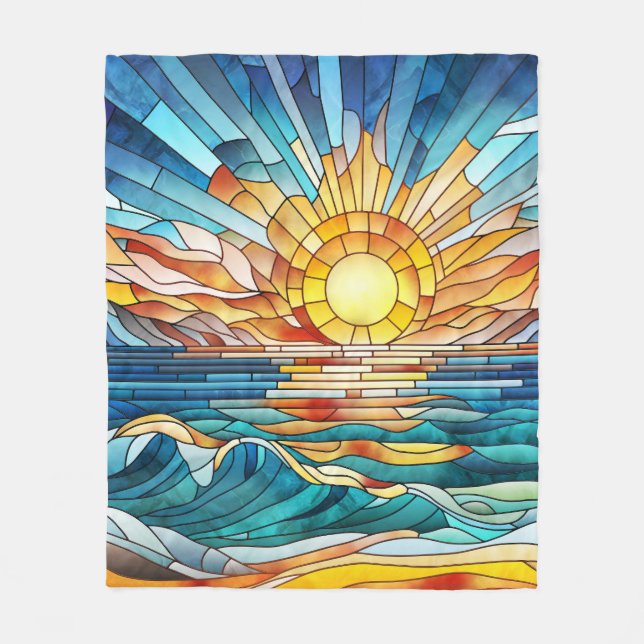 Manta Polar Arte de mosaico de Ocean Sunset (Anverso)