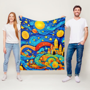 Manta Polar Arte de Noche Estrellada de Dibujos Animados