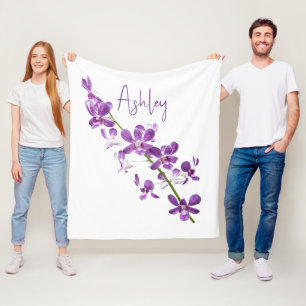 Manta Polar Arte de orquídeas dendrobium púrpura personalizado