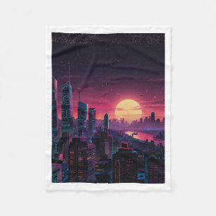 Manta Polar Arte de paisaje urbano ciberpunk Vaporwave – cielo