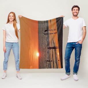 Manta Polar Arte de pared de playa al atardecer Decoración cos