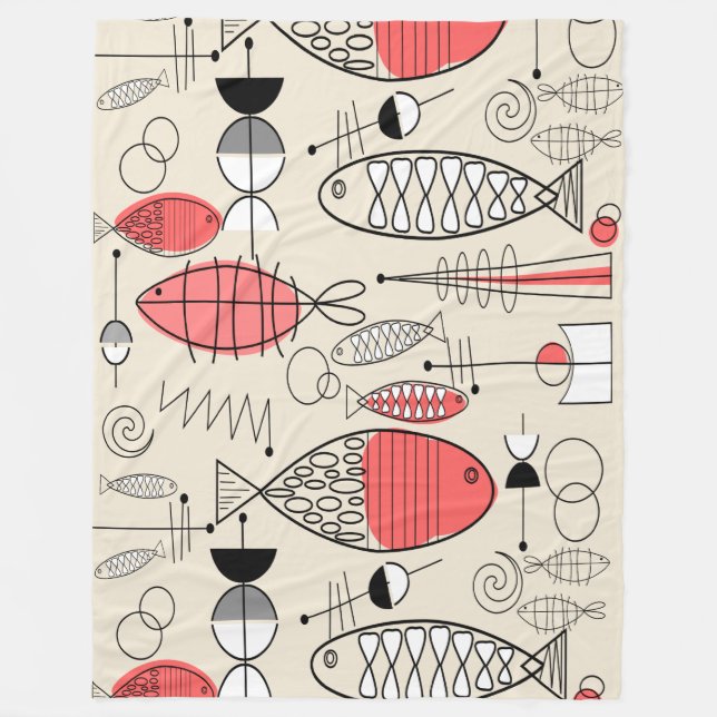 Manta Polar Arte De Pescado De Inspiración Moderna De Mediados (Anverso)