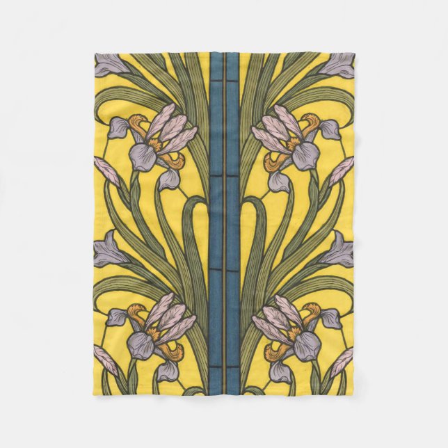 Manta Polar Arte de vidrio emplomado Art Nouveau flor de iris  (Anverso)