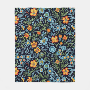 Manta Polar Arte floral intrincado: flores azules y naranjas