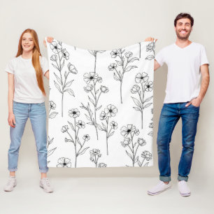 Manta Polar Arte floral minimalista de línea sin costuras (2)