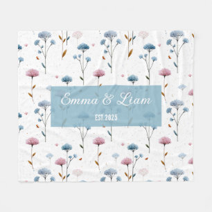 Manta Polar Arte Floral Personalizado Minimalista Vintage Azul