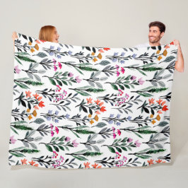 Manta Polar Arte floral y folclórico de moda acuarela blanca