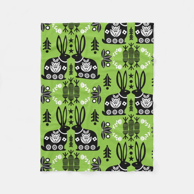 Manta Polar Arte folclórico nórdico escandinavo conejo (Anverso)