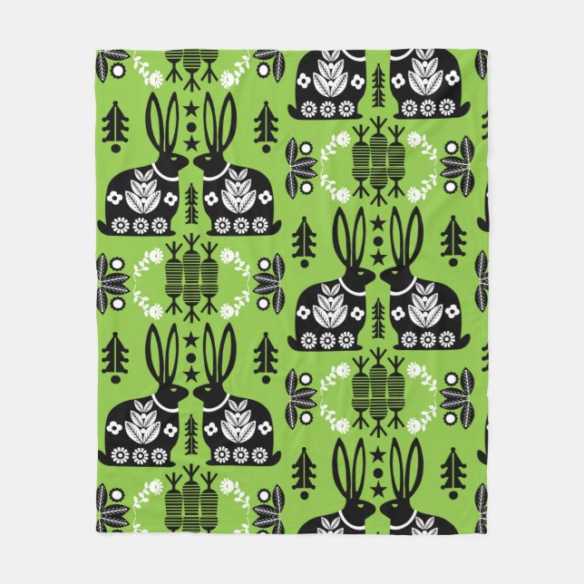 Manta Polar Arte folclórico nórdico escandinavo conejo (Anverso)