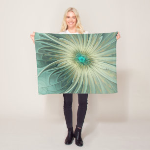 Manta Polar Arte fractal de flores de fantasía verde esmeralda