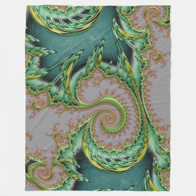 Manta Polar Arte fractal estilo deco gris dorado verde (Anverso)