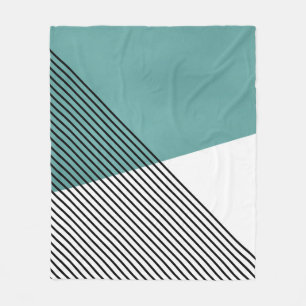 Manta Polar Arte geométrico simple negro, blanco y turquesa