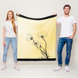 Manta Polar arte lineal floral de orquídea sobre amarillo
