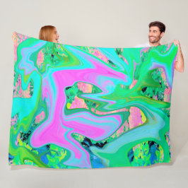 Manta Polar Arte líquido rosa retro y azul claro en Hortensia