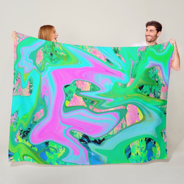 Manta Polar Arte líquido rosa y azul claro retro en Hydrangea (In situ)