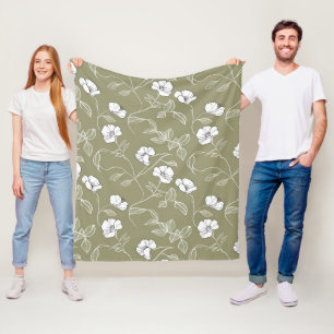 Manta Polar Arte minimalista floral en línea blanca sobre verd