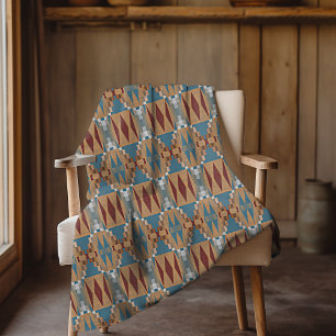 Manta Polar Arte Mosaico Tribal Marrón Taupe Azul Verde Teal R