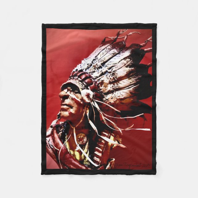 Manta Polar Arte original "Jefe Nez Perce" nativo (Anverso)