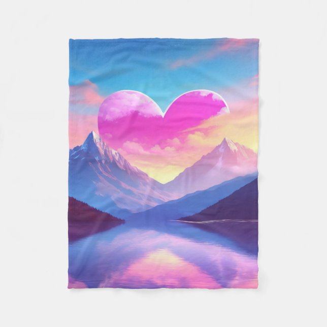 Manta Polar Arte paisajístico de Heart & Mountain Sunset (Anverso)