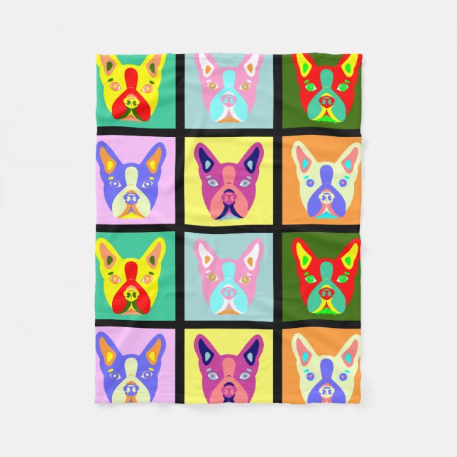 Manta Polar Arte pop de Boston Terrier (Anverso)