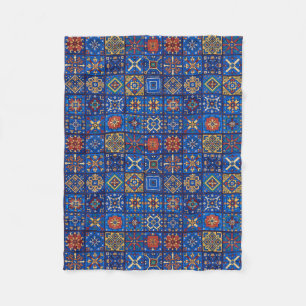 Manta Polar Arte Popular Geométrico Azul Cobalto Bohemio