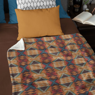Manta Polar Arte Tribal Azul Turquesa Marrón Oscuro Beige Nara