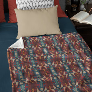 Manta Polar Arte Tribal Beige Marrón Rojo Verde Azul Terracota