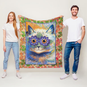 Manta Polar Arte vintage Louis Wain Flower Power Cat