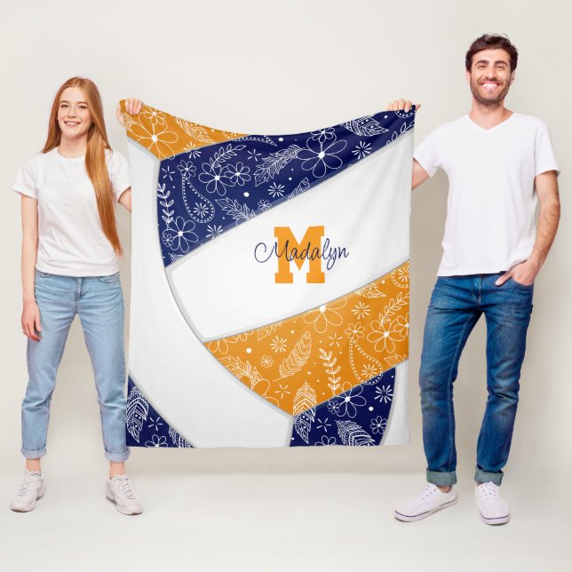 Manta Polar artsy doodle azul marino naranja boho voleibol (In situ)