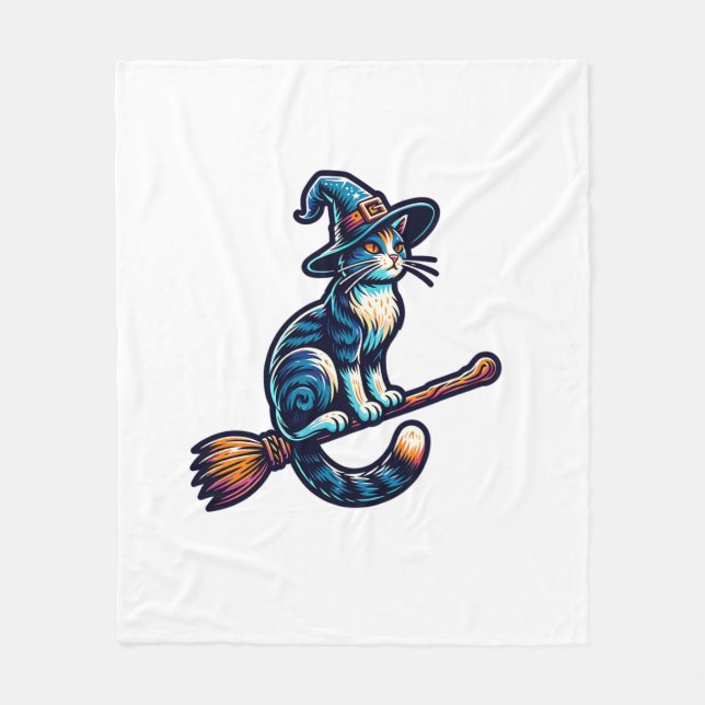 Manta Polar Asistente para gatos Halloween Bruja Mystical Cat  (Anverso)