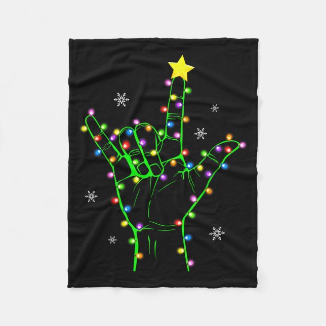 Manta Polar Asl Christmas Christmas Tree Lights American Sign  (Anverso)