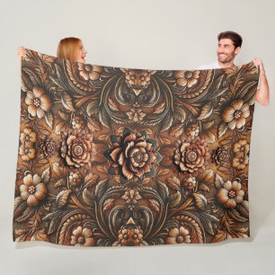 Manta Polar Aspecto de Cuero Falso Floral Vintage Repujado