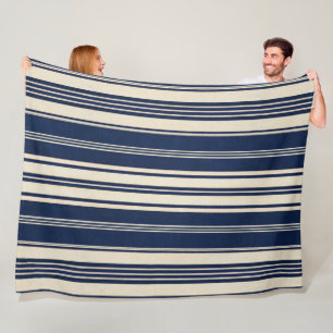 Manta Polar Aspecto de Tejido Vintage Marfil Azul Marino Resta