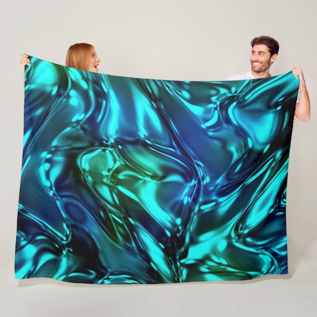 Manta Polar Aspecto metálico ondulado azul y verde (In situ)