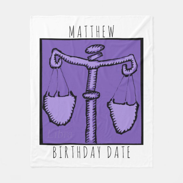 Manta Polar Astrología Zodiac Libra Rótulo Nombre de cumpleaño (Anverso)