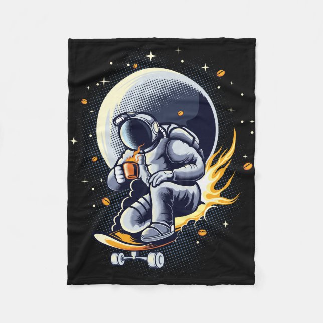 Manta Polar Astronauta montando monopatín con café (Anverso)