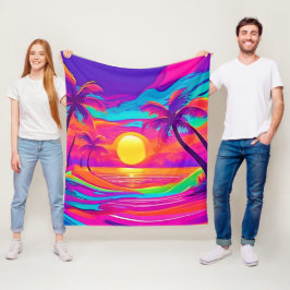 Manta Polar Atardecer Azul y Naranja