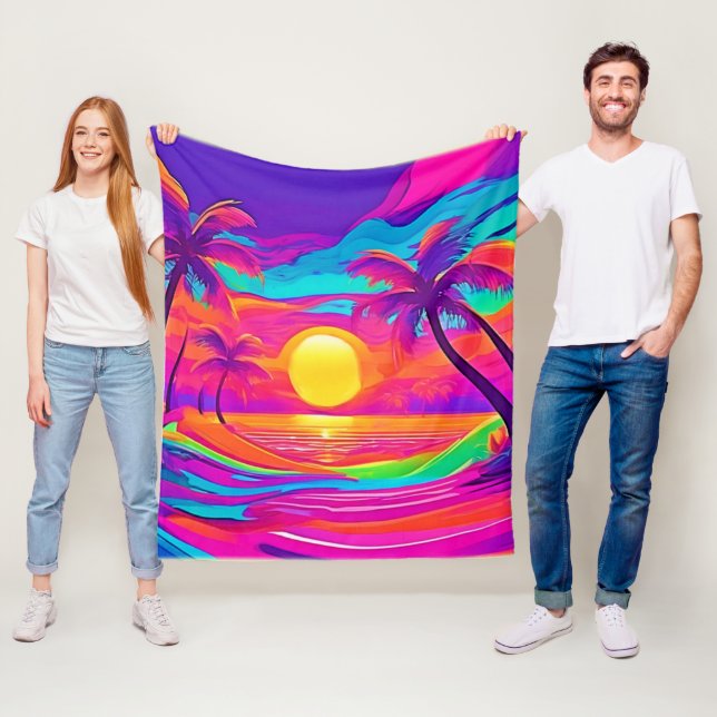 Manta Polar Atardecer Azul y Naranja (In situ)