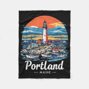 Manta Polar Atardecer vintage de Portland Maine Silueta Ciudad
