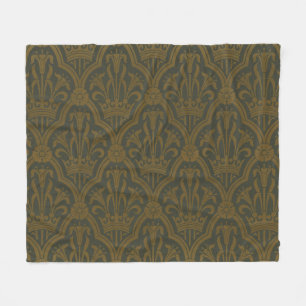 Manta Polar Audsley Vintage Oro Corona Verde Damask Artístico