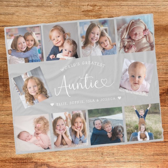 Manta Polar Auntie Photo Collage Script Cute Heart Modern (Subido por el creador)