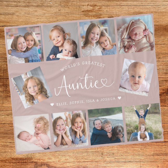 Manta Polar Auntie Photo Collage Script Cute Heart Modern (Subido por el creador)